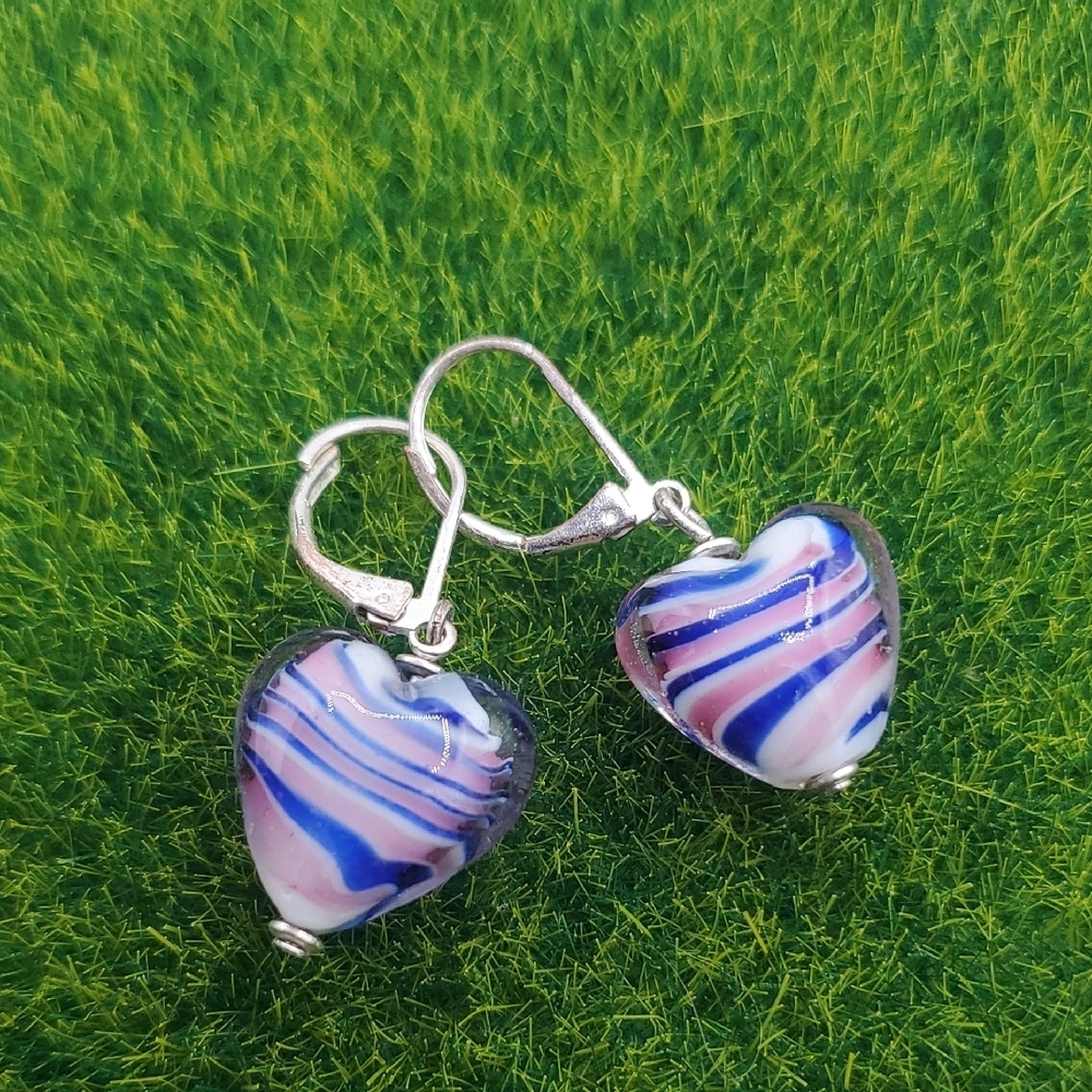 Lollipop Artisan Glass Heart Earrings E1028